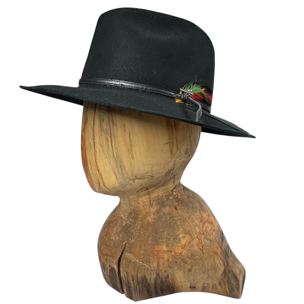 VINTAGE STETSON  "James Dean" Black Felt Fedora Feathered Band Men's Size 7 1/8